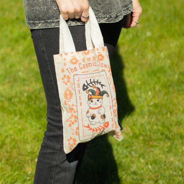 Ikonická Mini Základná Taška - Maneki Neko (4 rôzne dizajny) - (25x20 cm) - Prírodná 4oz