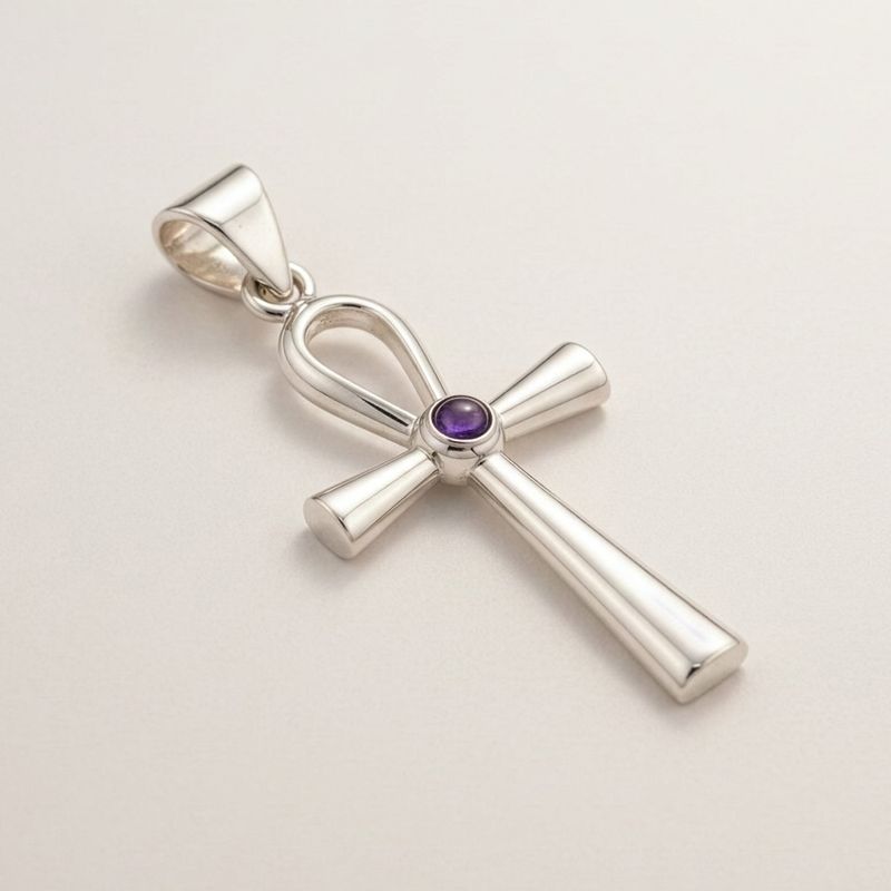 Indické modlitebné prívesky - postriebrené (45 cm šnúra) - Ankh – symbol večného života