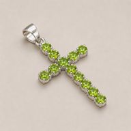 Indické modlitebné prívesky - postriebrené (reťaz 45 cm) - kríž s peridotom
