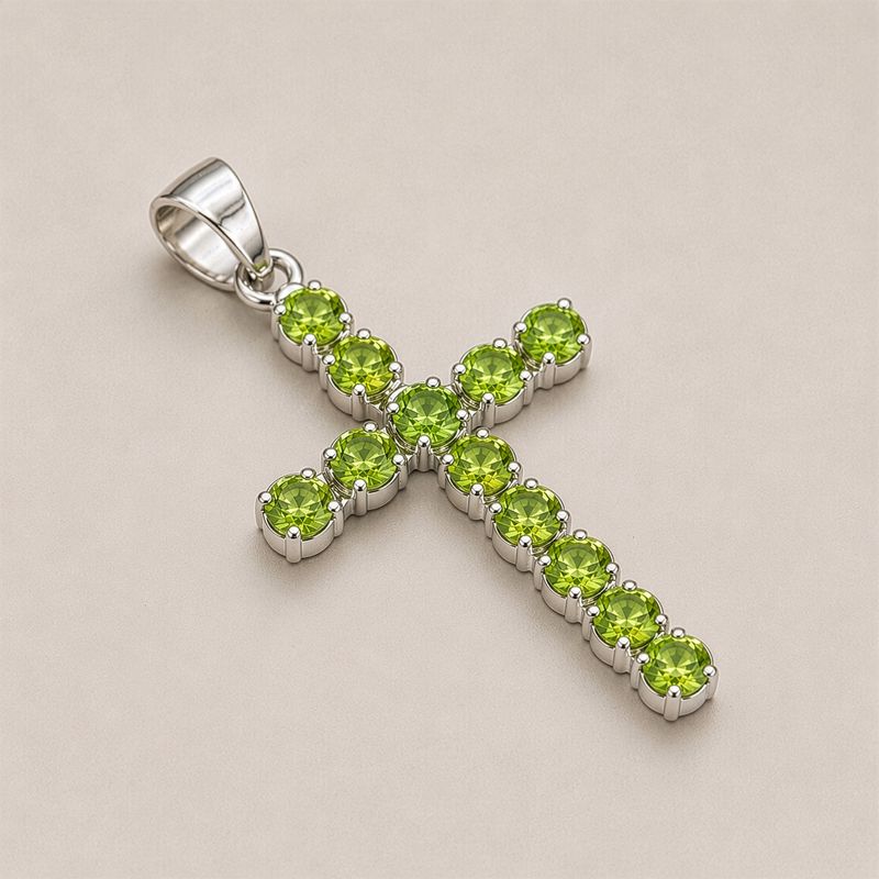 Indické modlitebné prívesky - postriebrené (reťaz 45 cm) - kríž s peridotom