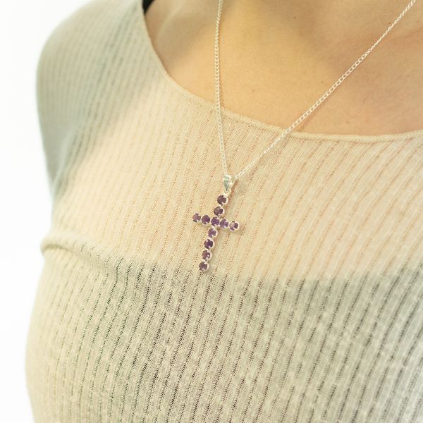 Indické modlitebné prívesky - postriebrené (45 cm reťaz) - ametystový kríž