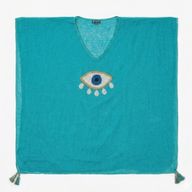 Nomad Sari na platforme Medium Kolekcie - Kaftan - Tyrkysová s zlatou a bielou veľké zlé oko