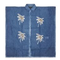 Nomad Sari na platforme Medium Kolekcie - Kaftán - modrá s dekorom palmových stromov v zlatej a bielej farbe