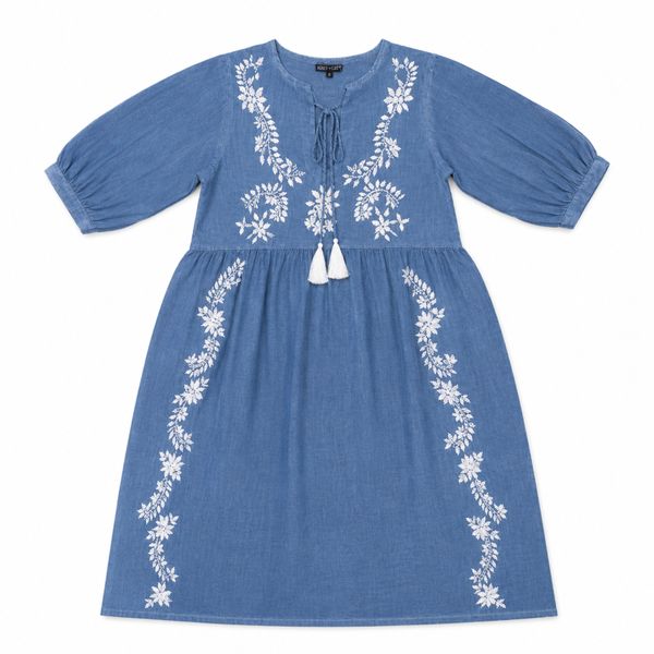(M-L) Nomad Sari na platforme Medium Kolekcie - Šaty - tmavomodré s výšivkou a strapcom