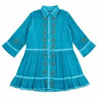(M-L) Nomad Sari na platforme Medium Kolekcie - tyrkysové tunikové šaty - s potlačou motívu zlého oka