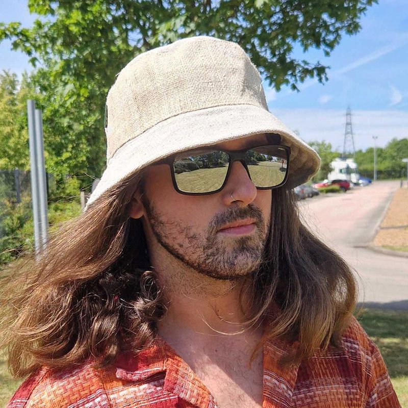 Patchovaný konopno-bavlnený bohémský festivalový klobúk - prírodný