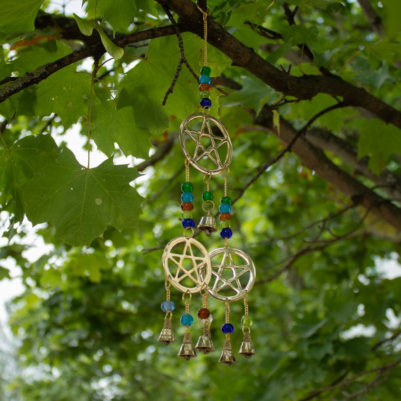 Indické zvončeky - mosadzový trojpentagram - 7 zvonov - 9,5 × 32 cm