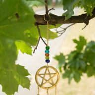 Indické zvončeky - mosadzový trojpentagram - 7 zvonov - 9,5 × 32 cm