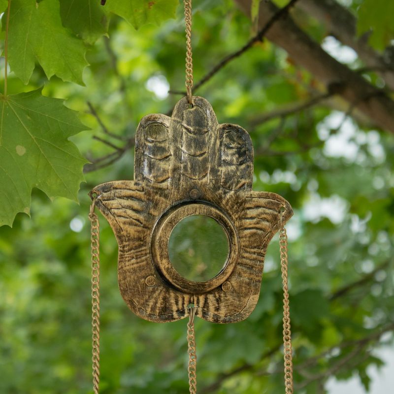 Indické zvončeky - Hamsa malé zrkadlo - 3 zvončeky - 14x55cm