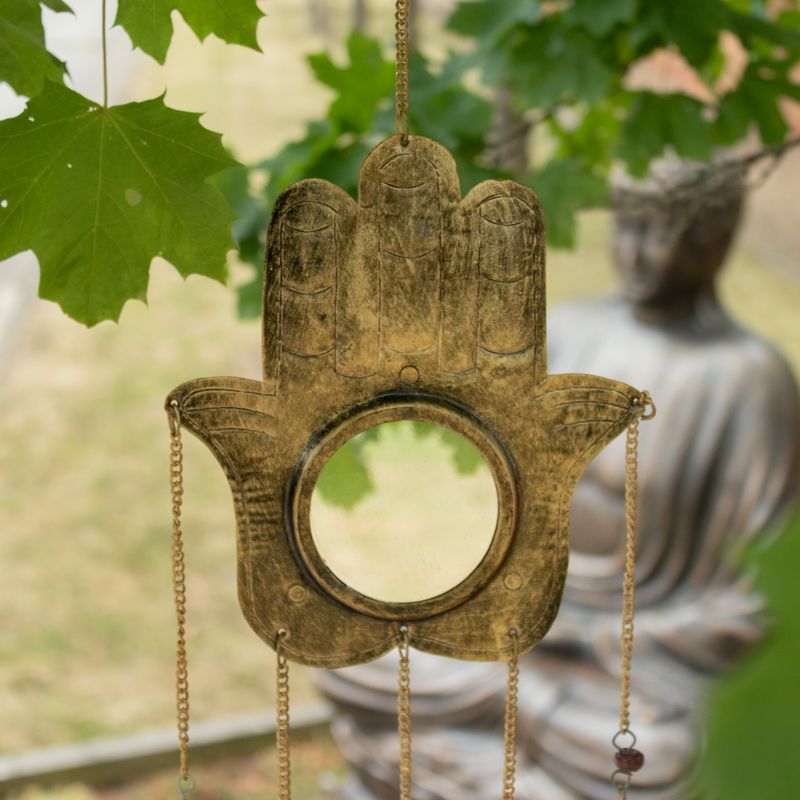Indické zvončeky - Hamsa Veľké zrkadlo 5 zvončekov - 19x65 cm