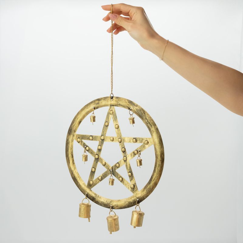 Indické zvončeky - železný pentagram so kravskými zvonmi - 25x49cm