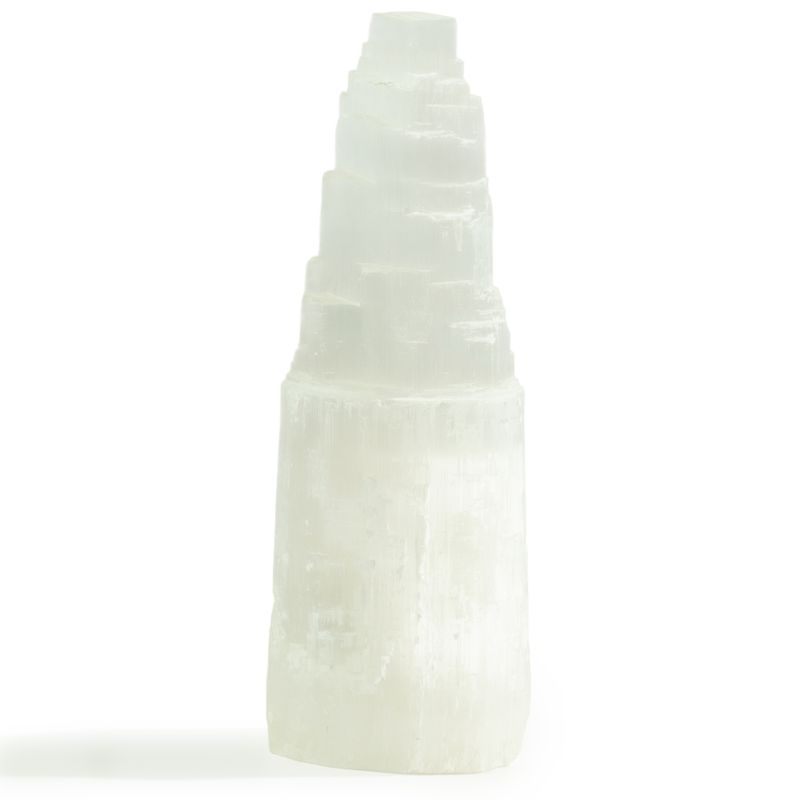 Prírodná selenitová vežová lampa - 25 cm