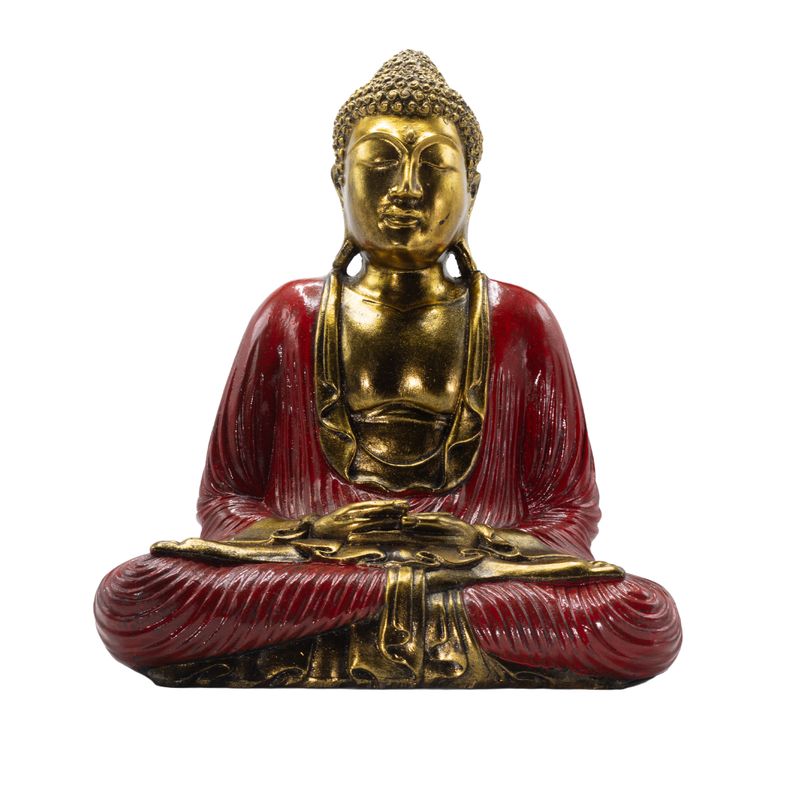 Červený a zlatý Buddha - Extra veľký 40 cm - Duyana Mudra (Meditácia)