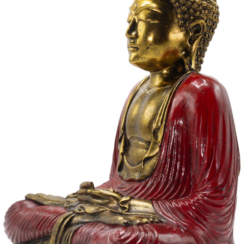 Červený a zlatý Buddha - Extra veľký 40 cm - Duyana Mudra (Meditácia)