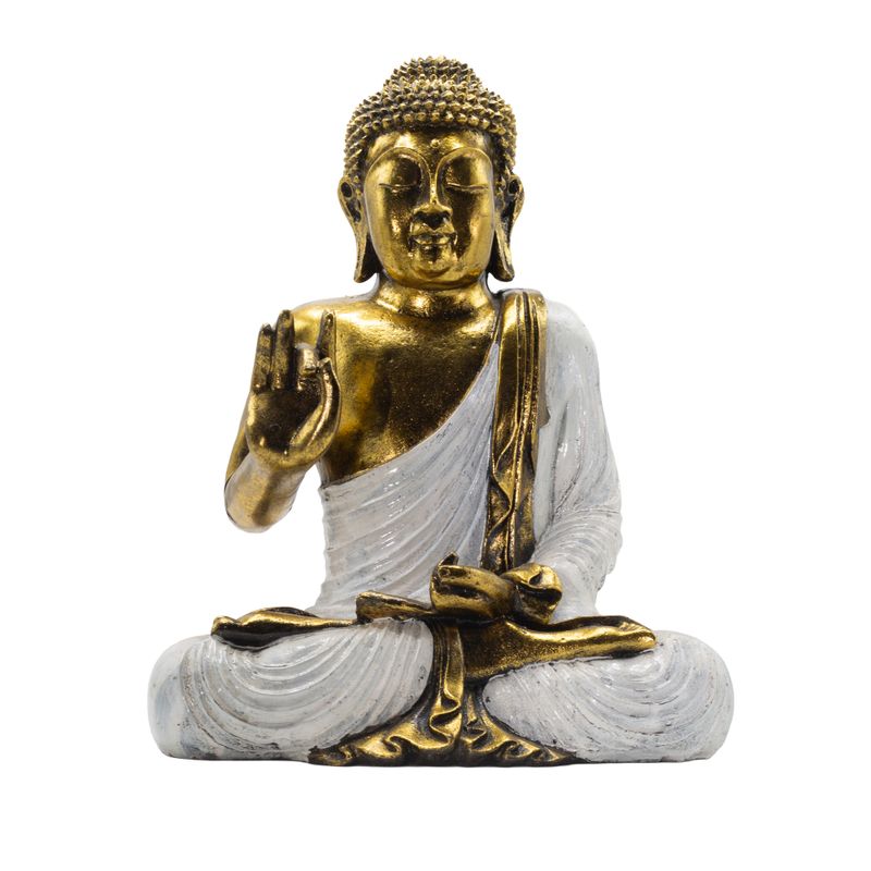 Biela a zlatá Buddha - Extra veľký 40 cm - Abhaya Mudra (Bez strachu)