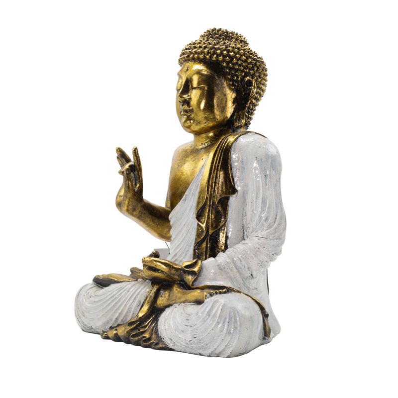 Biela a zlatá Buddha - Extra veľký 40 cm - Abhaya Mudra (Bez strachu)