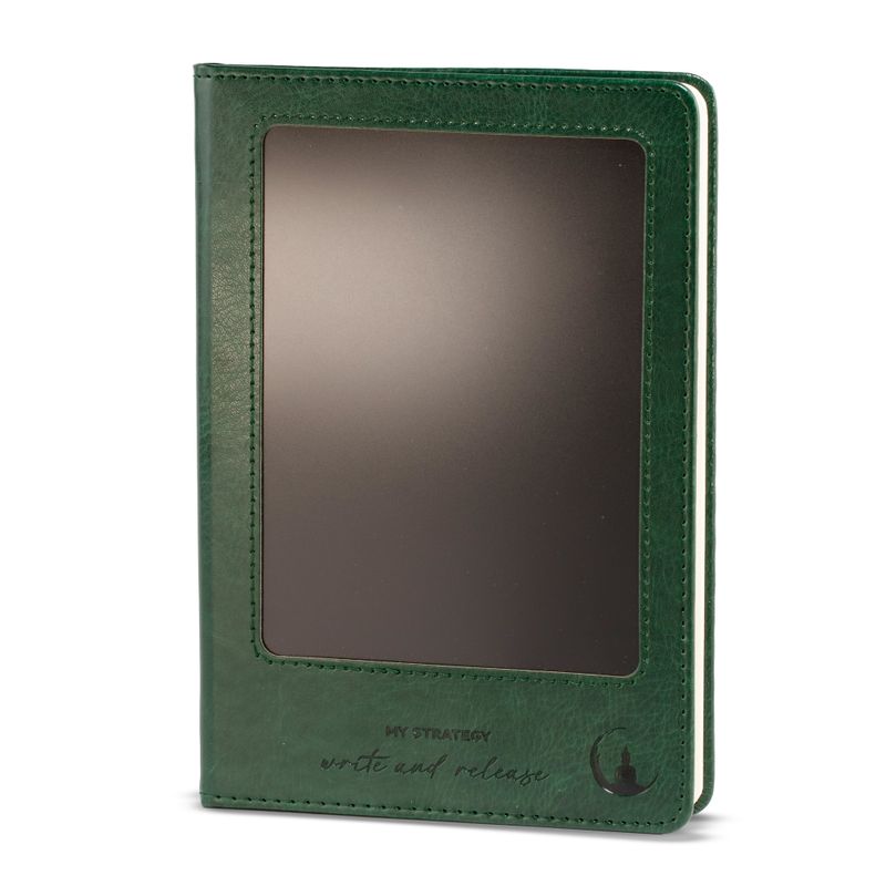 Zápisník úmyslu - LCD utieracia obrazovka - zelený kožený efekt - mosadzný list - 80 listov