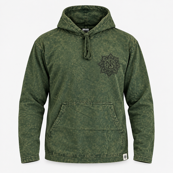 Nomad Sari – Tenká tričková mikina Stone Washed s kapucňou a klokaním vreckom - Vintage Zelená