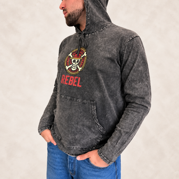 S Nomad Sari – Tenká tričková mikina Stone Washed s kapucňou a klokaním vreckom - šedá REBEL