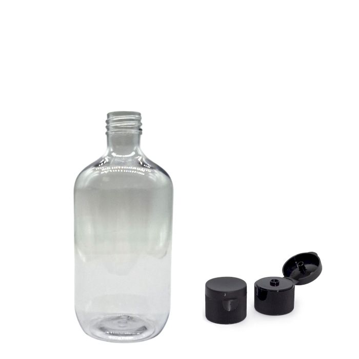 250ml priehľadná plastová fľaša Boston s vyklápacím uzáverom 28mm