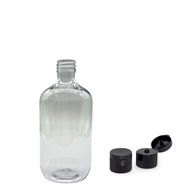 250ml priehľadná plastová fľaša Boston s vyklápacím uzáverom 28mm