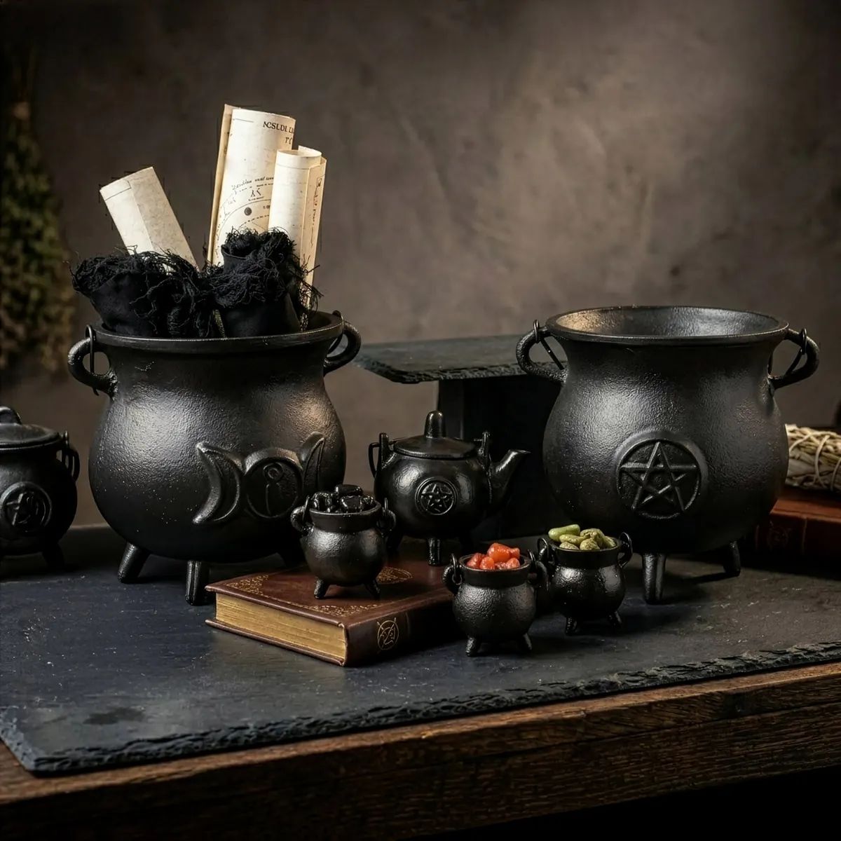 Cast-iron cauldrons and ritual bowls
