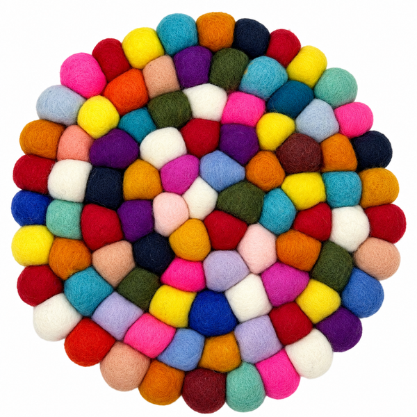 Okrúhle Podložky pod Poháre z Plstených Guľôčok - 20cm Viacfarebné