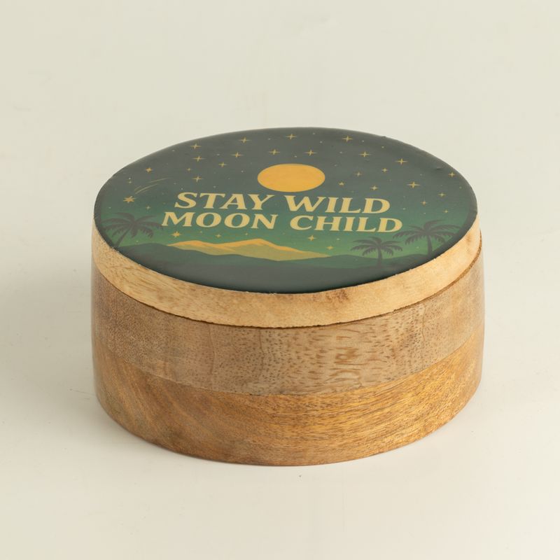 Okrúhla smaltovaná krabička - Stay Wild Moon Child