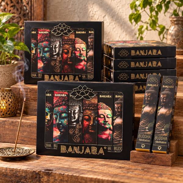 Banjara Buddha Darčekové Balenie Štartovací Set – 12 Škatuliek po 6 Vonných Vôní