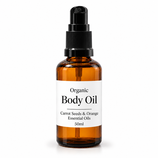 Organický Telový Olej 50ml - Mrkva a Pomaranč - Bez Etikety