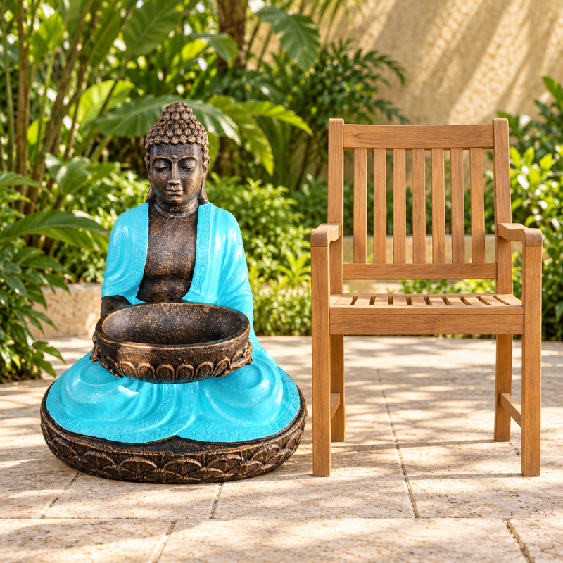 Veľký sediaci Budha s miskou, tyrkysová a kameň, 80 cm