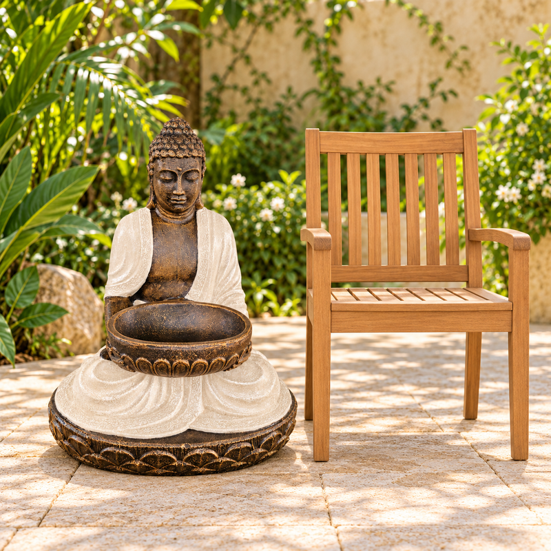 Veľký pieskovo-kamenný sediaci Budha s miskou 80 cm