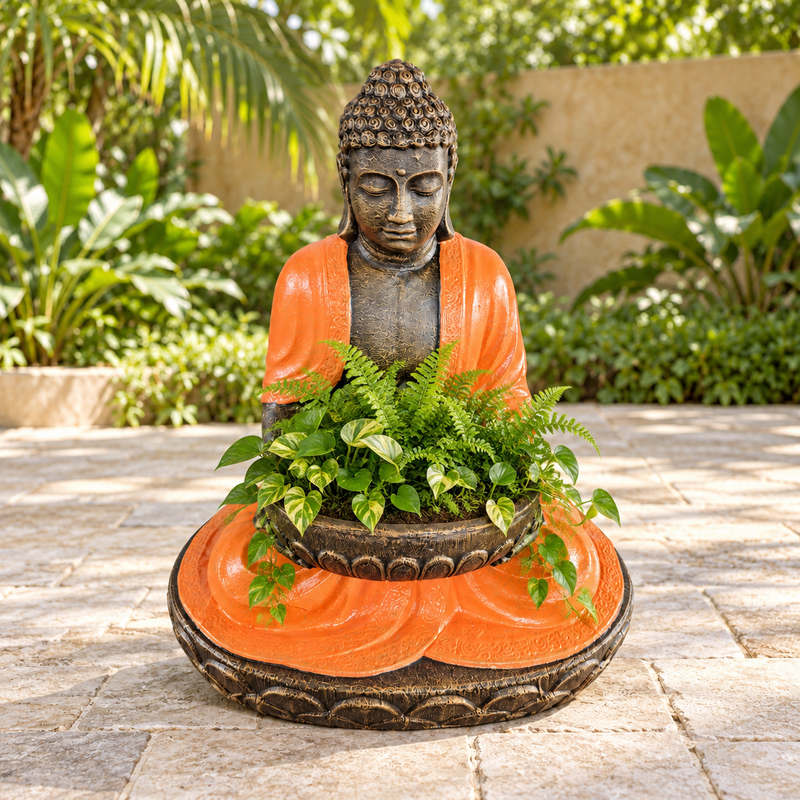 Veľký sediaci Budha z terakoty a kameňa s miskou 80 cm