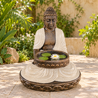 Veľký pieskovo-kamenný sediaci Budha s miskou 80 cm