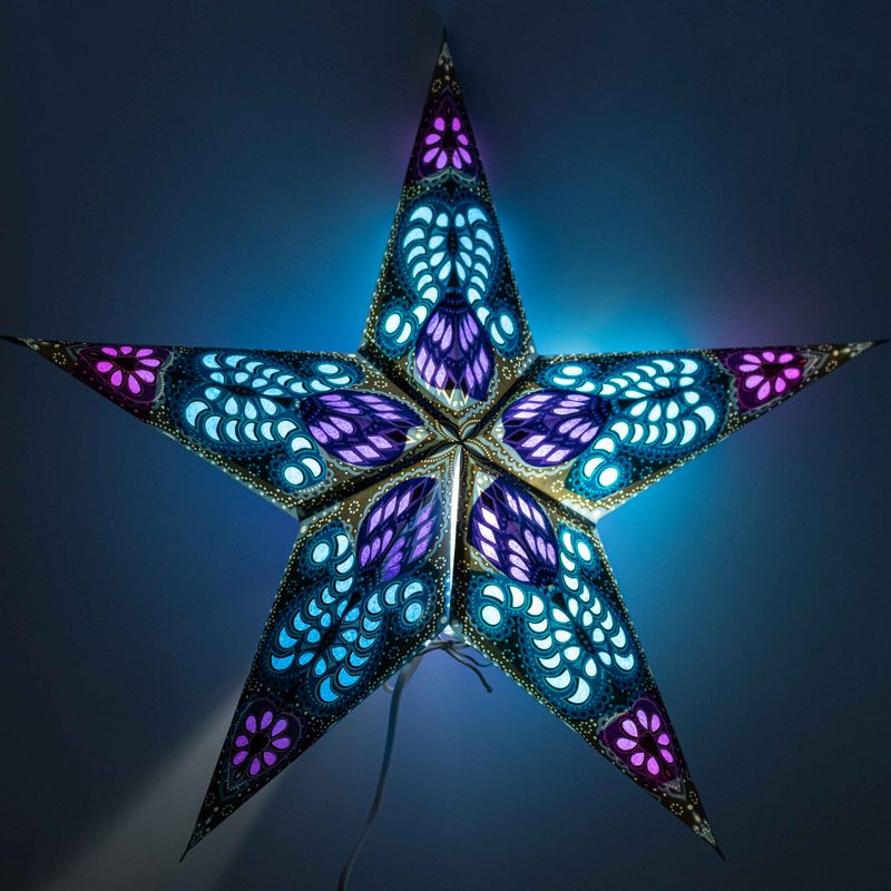 Hviezdna lampa - Fialovo-tyrkysový páv, päťcípa - 60 cm