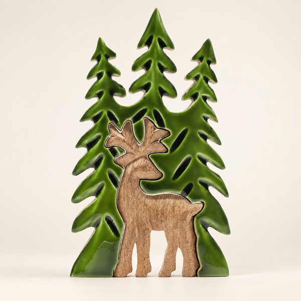 Stratený v Lese - Drevená 3D Dekorácia Jeleň v Lese - 25x15cm