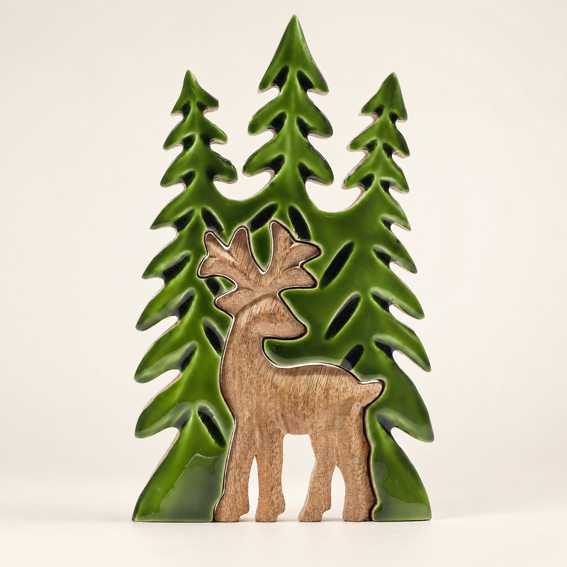 Stratený v lese – 3D drevená dekorácia Jeleň v lese – 25x15 cm