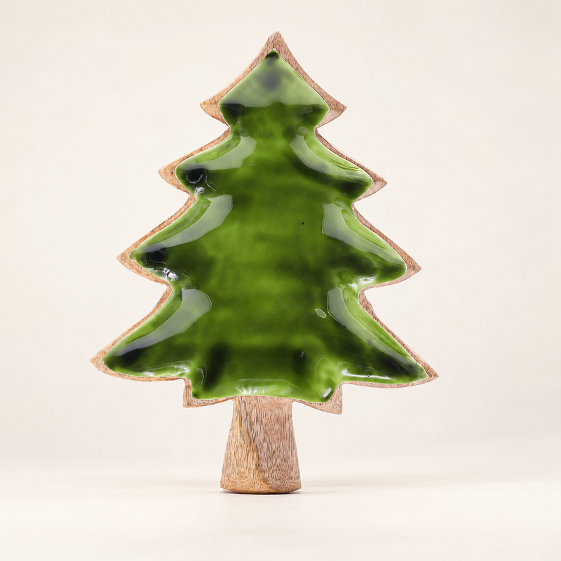Stratený v lese – Smaltovaná drevená miska v tvare stromu – 25x19 cm