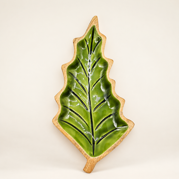 Stratený v Lese -  Drevená Smaltová Miska s Motívom  Listu - 33x17cm