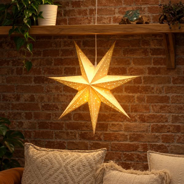 Papierové tienidlo na lampu v tvare hviezdy - Calm Cream - sedemcípe - 60 cm