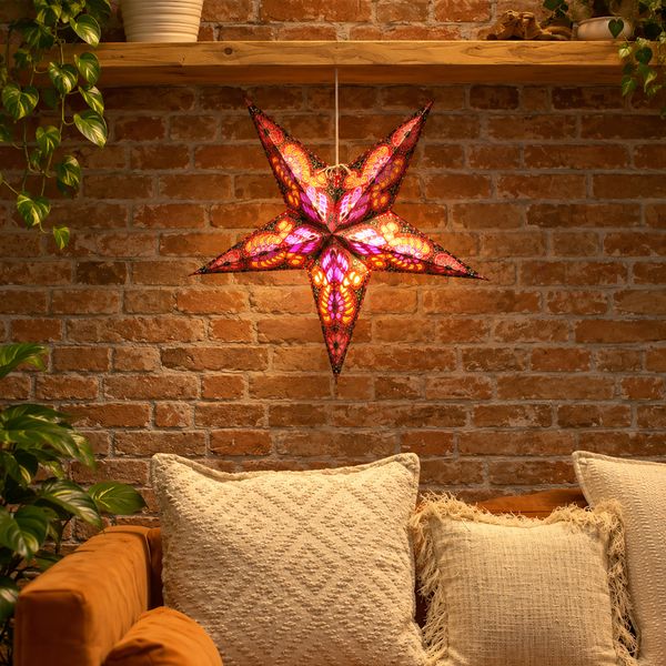 Papierové tienidlo na lampu v tvare hviezdy - Fire Festival - päťcípe - 60 cm