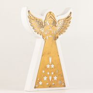 Anjel z mangového dreva - bielený s vyrezávanou železnou dekoráciou - 22 cm