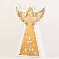 Anjel z mangového dreva - bielený s vyrezávanou železnou dekoráciou - 22 cm