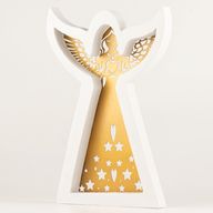 Anjel z mangového dreva – bielený s vyrezávanou železnou dekoráciou – 39 cm