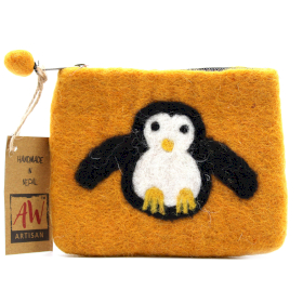 3x Prírodné Plstené Vrecko na Zips (rôzne) - Roztomilý Tučniak