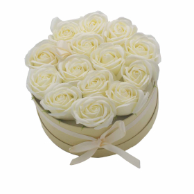 Darčekový Box z Mydlový Kvetov - 14  Krémových Ruží - Kruh