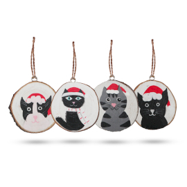 Vianočné Mačky - Ručne Maľované Vianočné Dekorácie (sada 4)