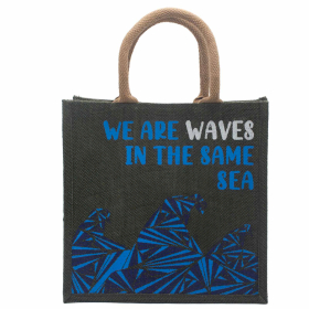 3x Jutové Tašky s Potlačou - We are Waves - Sivá, Modrá a Prírodná