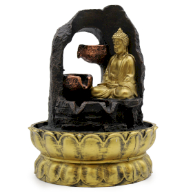 Stolová Fontánka - 30cm - Zlatý Meditujúci Budha