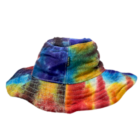 3x Záplatovaný a Drôtený Klobúk z Konope a Bavlny Boho Festival - Tie Dye